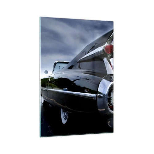 Quadro su vetro - Un'auto retrò classica con cromature lucide e pinne - 70x100cm - Proprio per questo è bella! - Decorazione murale moderna per soggiorno e camera da letto ARTTOR