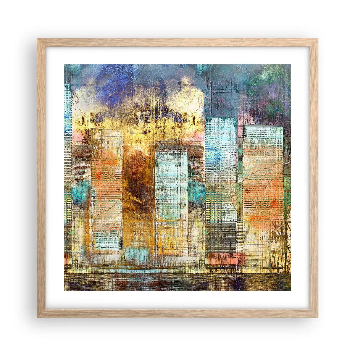 Poster in cornice rovere chiaro - Metropoli nel sole - 50x50 cm