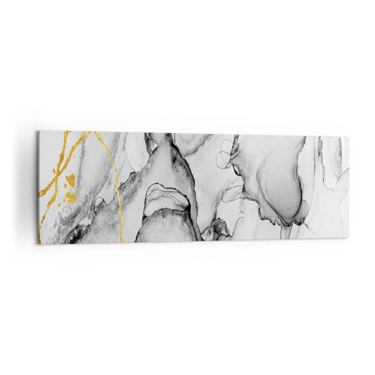 Quadro su tela - Stampe su Tela - Motivi astratti in bianco e nero con accenti dorati - 160x50cm - Composizione con motivo d'oro - Decorazione murale moderna per soggiorno e camera da letto ARTTOR