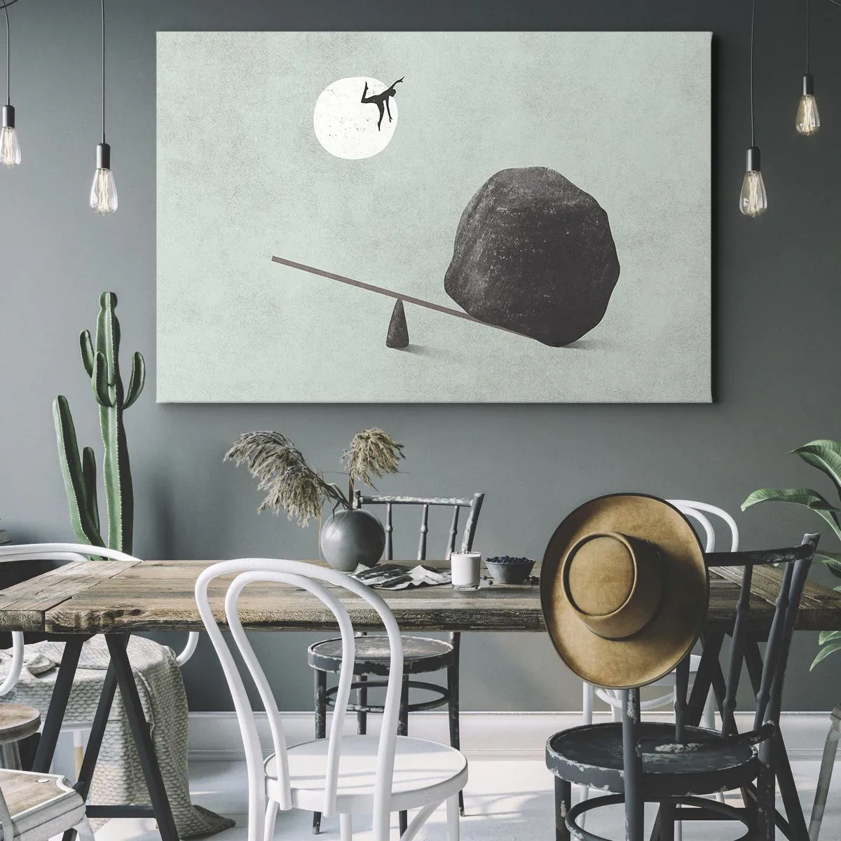 Quadro su tela - Stampe su Tela - Una scena simbolica con una figura in equilibrio su uno sfondo di cielo luminoso. - 70x50cm - Sogno adempiuto - Decorazione murale moderna per soggiorno e camera da letto ARTTOR