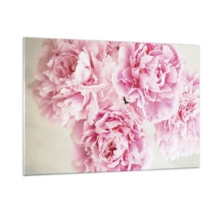 Quadro su vetro - Un bouquet di peonie rosa intenso su uno sfondo chiaro - 120x80cm - Nel fasto rosa - Decorazione murale moderna per soggiorno e camera da letto ARTTOR