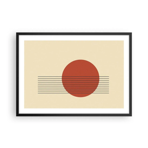 Poster in cornice nera - Cerchio rosso astratto con linee su sfondo beige. - 70x50cm - Nel cerchio e oltre - Decorazione murale moderna per soggiorno e camera da letto ARTTOR