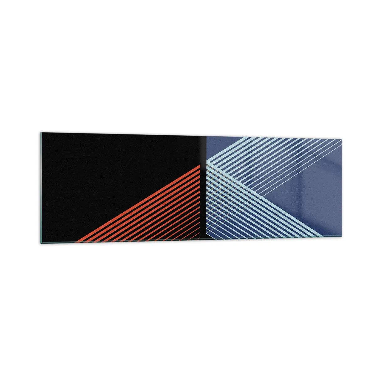 Quadro su vetro - Linee geometriche nei toni del rosso e del blu - 160x50cm - Una storia semplice - Decorazione murale moderna per soggiorno e camera da letto ARTTOR