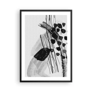 Poster in cornice nera - Astrazione moderna in bianco e nero con linee dinamiche - 50x70cm - Astrazione organica in bianco e nero - Decorazione murale moderna per soggiorno e camera da letto ARTTOR