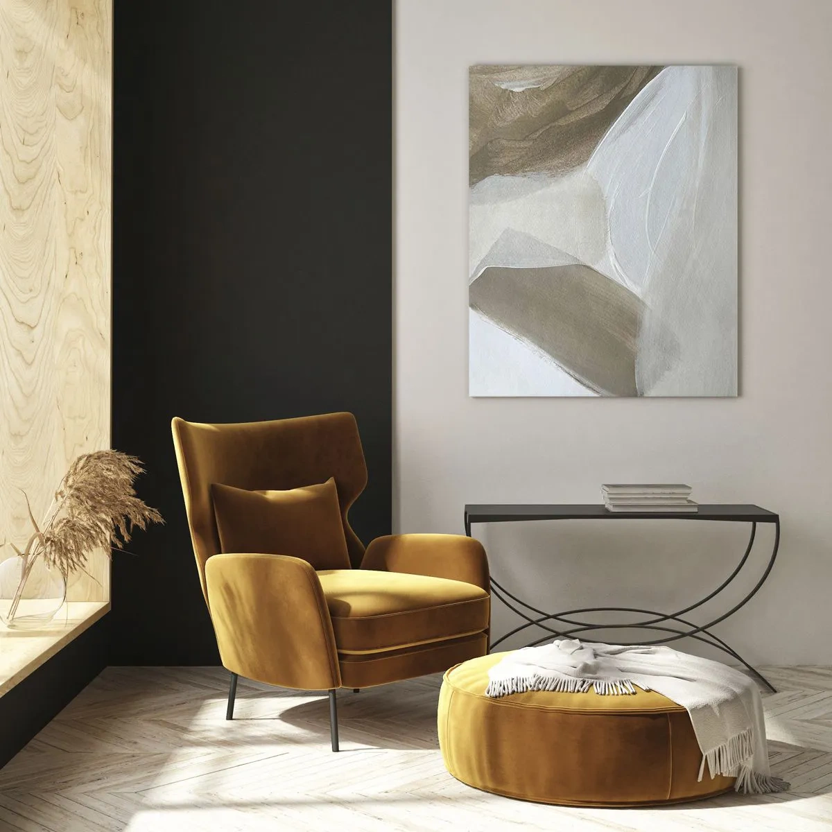 Quadro su vetro - Delicata astrazione nei toni del beige e del bianco - 70x100cm - Onda di bianco - Decorazione murale moderna per soggiorno e camera da letto ARTTOR