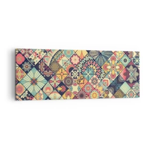 Quadro su tela - Stampe su Tela - Motivi geometrici colorati ispirati allo stile marocchino - 140x50cm - L'atmosfera del Marocco - Decorazione murale moderna per soggiorno e camera da letto ARTTOR
