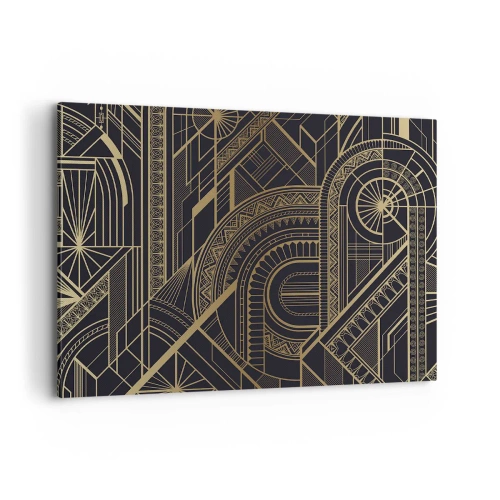 Quadro su tela - Stampe su Tela - Motivi geometrici dorati su sfondo nero in stile Art Déco - 100x70cm - Concetti, idee, progetti - Decorazione murale moderna per soggiorno e camera da letto ARTTOR