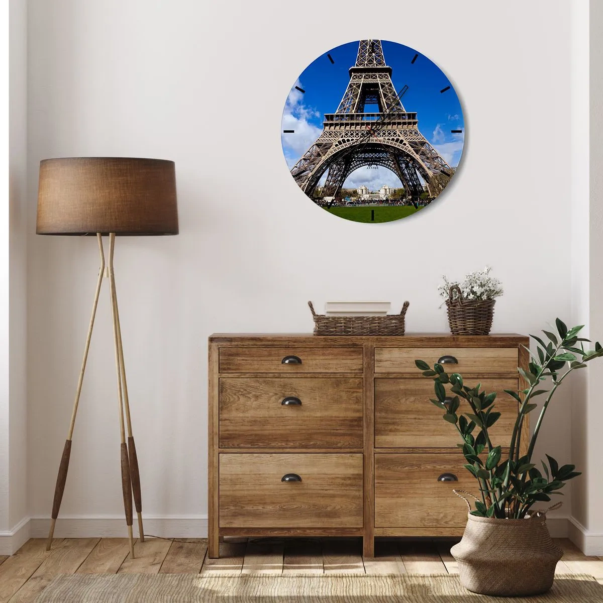 Orologio da parete - Orologio in Vetro - La Torre Eiffel contro un cielo blu - 30x30cm - Tutta Parigi ai suoi piedi - Decorazione murale moderna per soggiorno, cucina e camera da letto ARTTOR