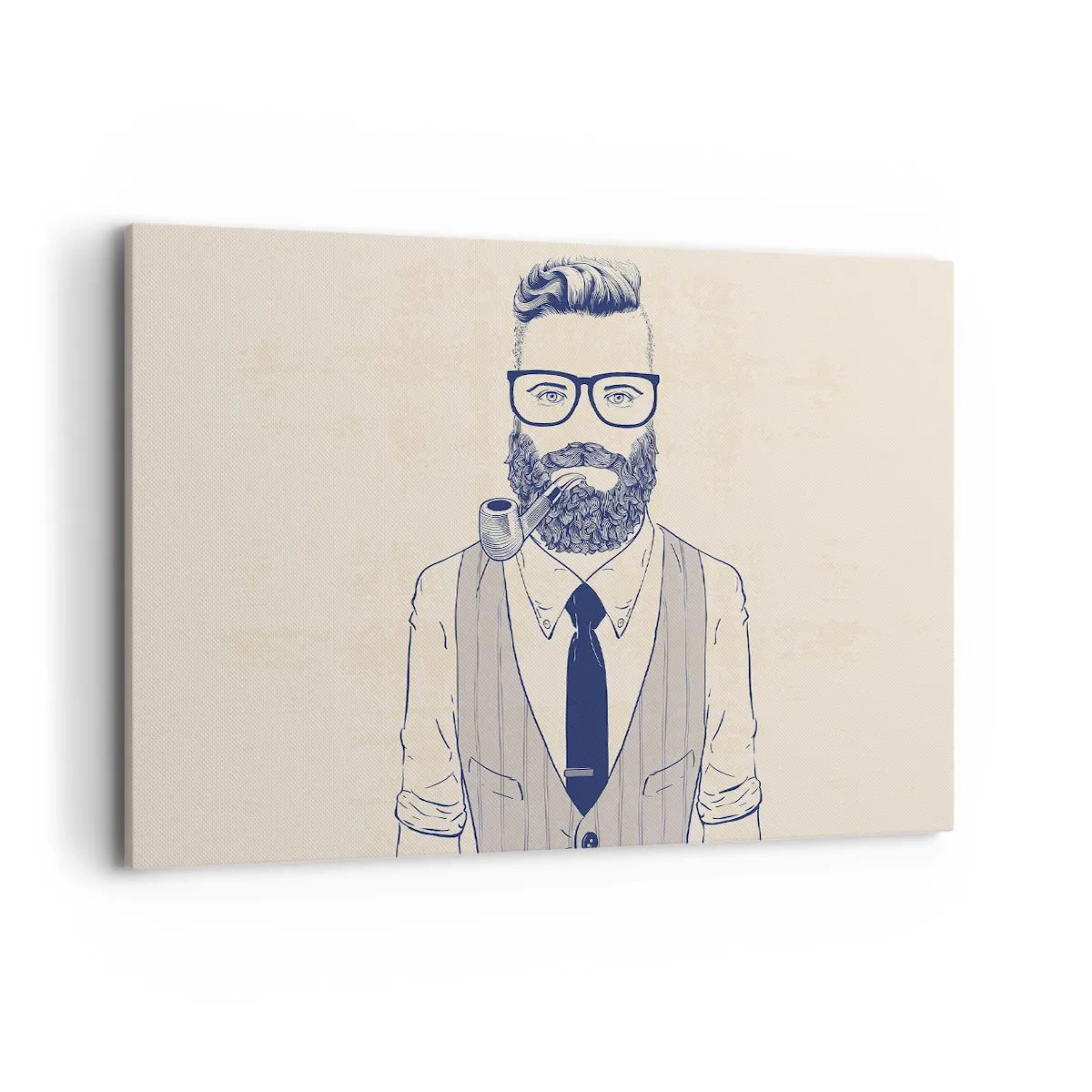 Quadro su tela - Stampe su Tela - Uomo stilizzato con barba, pipa e occhiali - 120x80cm - Allegro, maschile e alla moda - Decorazione murale moderna per soggiorno e camera da letto ARTTOR
