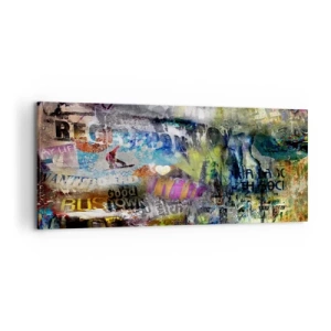Quadro su tela - Stampe su Tela - Collage astratto con testo e vari colori - 120x50cm - Collage di ricordi - Decorazione murale moderna per soggiorno e camera da letto ARTTOR