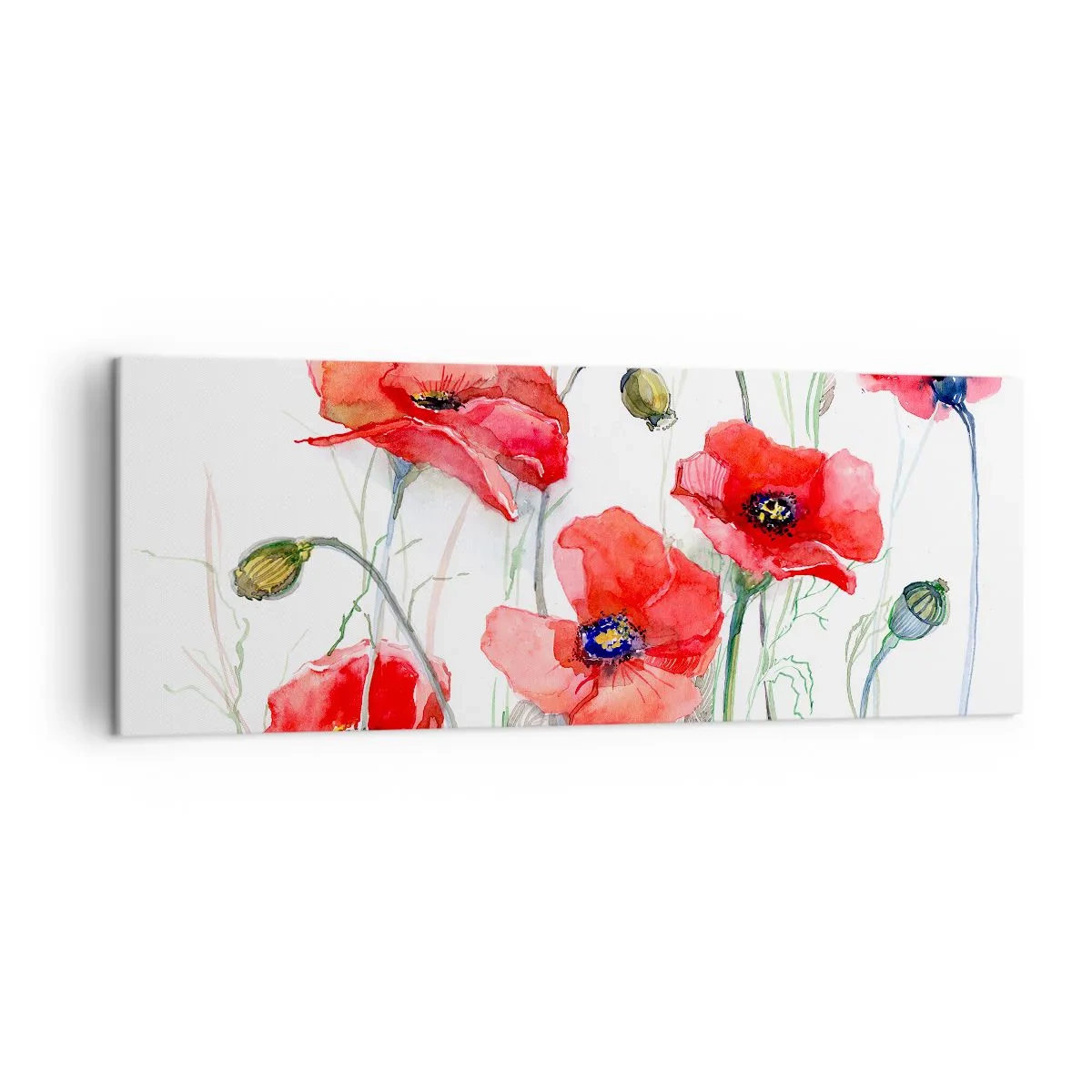 Quadro su tela - Stampe su Tela - Papaveri acquerellati su uno sfondo delicato - 140x50cm - Fiori polacchi - Decorazione murale moderna per soggiorno e camera da letto ARTTOR