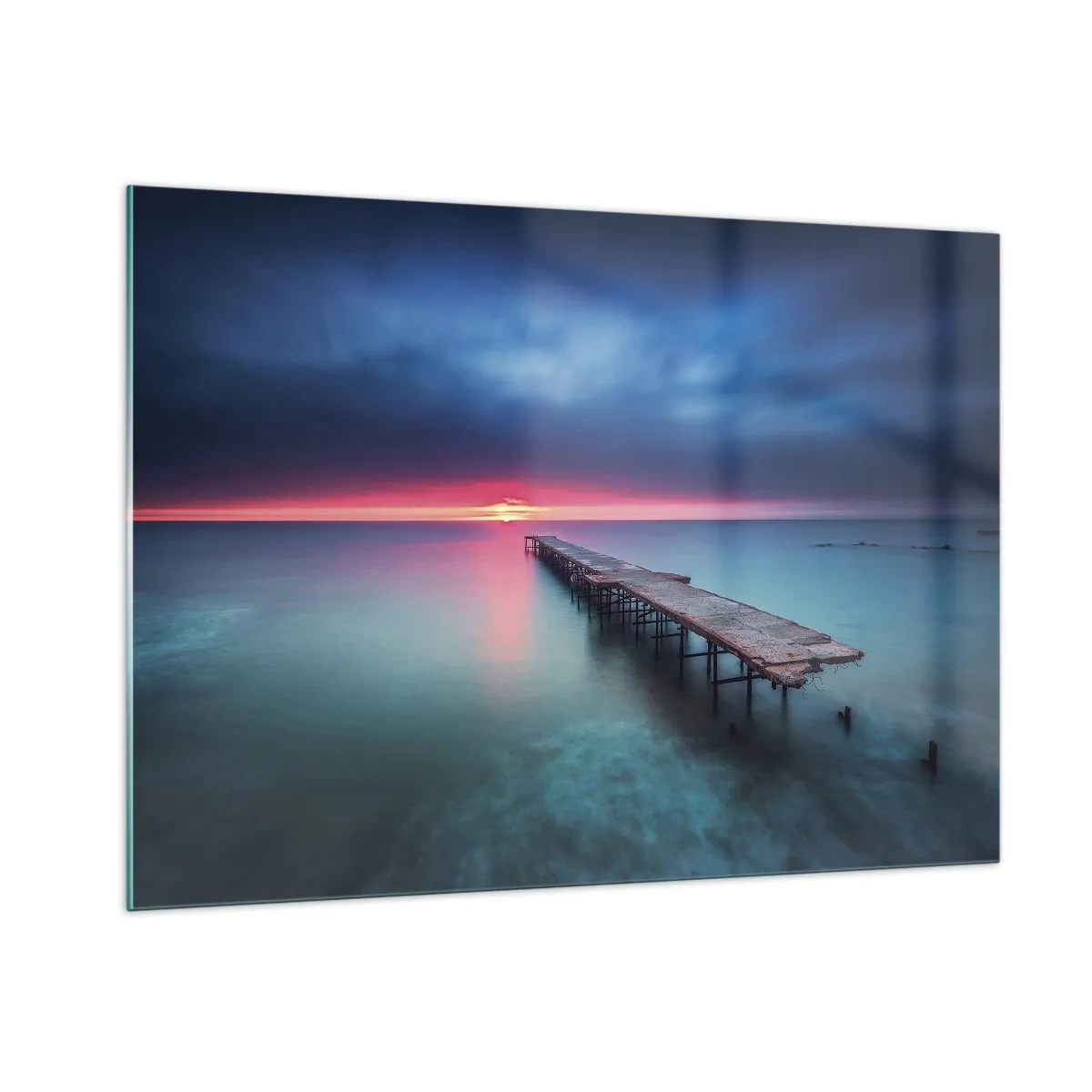 Quadro su vetro - Molo che conduce verso il tramonto - 100x70cm - Tra il cielo e la terra - Decorazione murale moderna per soggiorno e camera da letto ARTTOR