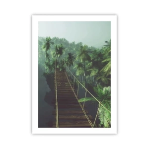 Poster - Un ponte sospeso in una foresta tropicale piena di palme - 50x70cm - Nel vortice del verde - Decorazione murale moderna per soggiorno e camera da letto ARTTOR