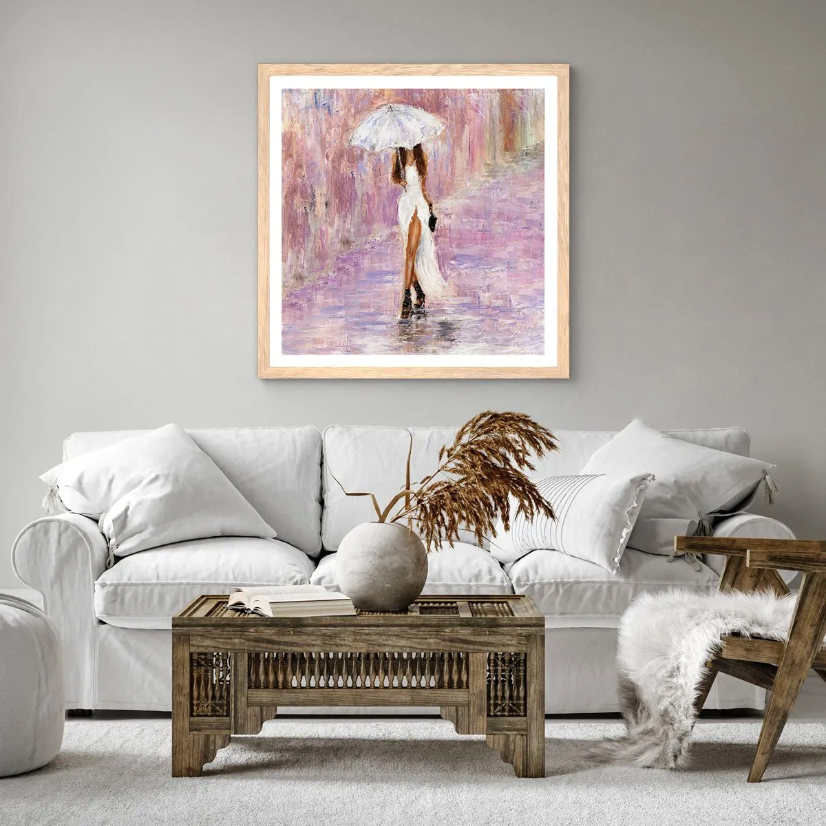 Poster in cornice rovere chiaro - Nella pioggia lilla - 30x30 cm