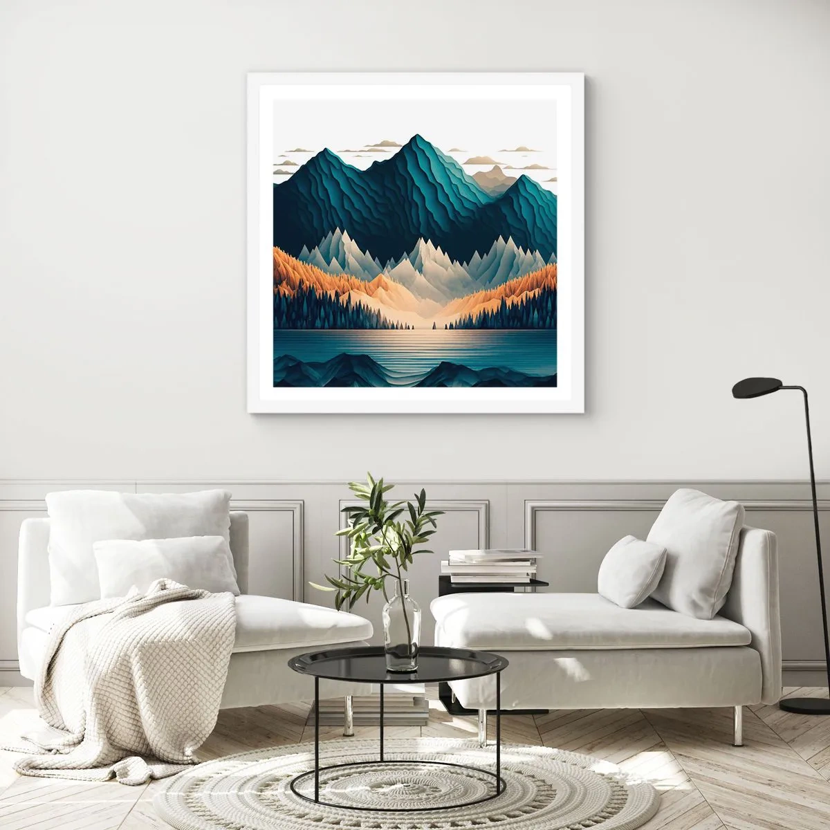 Poster in cornice bianca - Perfetto paesaggio montano - 30x30 cm
