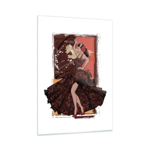 Quadro su vetro - Ballerina di flamenco in un elegante abito rosso e nero - 50x70cm - Al ritmo del cuore - Decorazione murale moderna per soggiorno e camera da letto ARTTOR