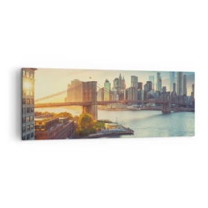 Quadro su tela - Stampe su Tela - Panorama della città con il ponte al tramonto - 140x50cm - L'alba nella grande città - Decorazione murale moderna per soggiorno e camera da letto ARTTOR