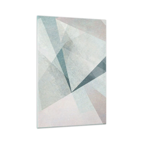 Quadro su vetro - Forme geometriche in tonalità pastello di blu e grigio - 70x100cm - Con calma ma dinamicamente - Decorazione murale moderna per soggiorno e camera da letto ARTTOR
