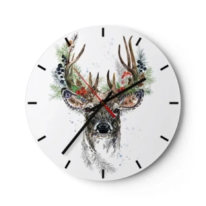 Orologio da parete - Orologio in Vetro - Cervo stilizzato con corna decorative - 30x30cm - Nell'abito della festa - Decorazione murale moderna per soggiorno, cucina e camera da letto ARTTOR