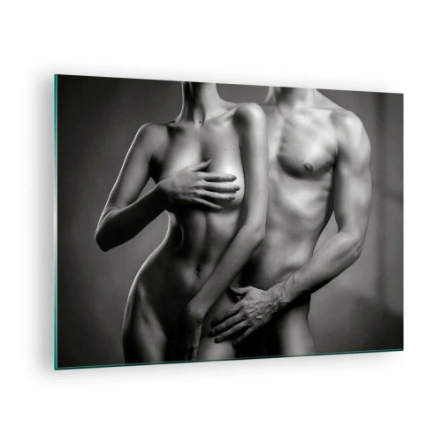 Quadro su vetro - Composizione in bianco e nero con sagome nude di una coppia - 70x50cm - Adamo ed Eva - Decorazione murale moderna per soggiorno e camera da letto ARTTOR