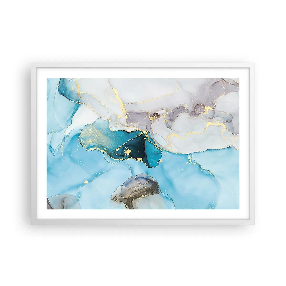 Poster in cornice bianca - Studio di incontro tra grigio e turchese - 70x50 cm