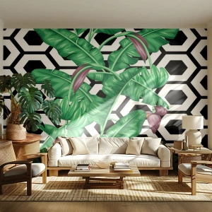 Fotomurali Premium Canvas - Composizione simmetrica con la natura - Astrazione, Foglia, Fiore - 300x210 cm