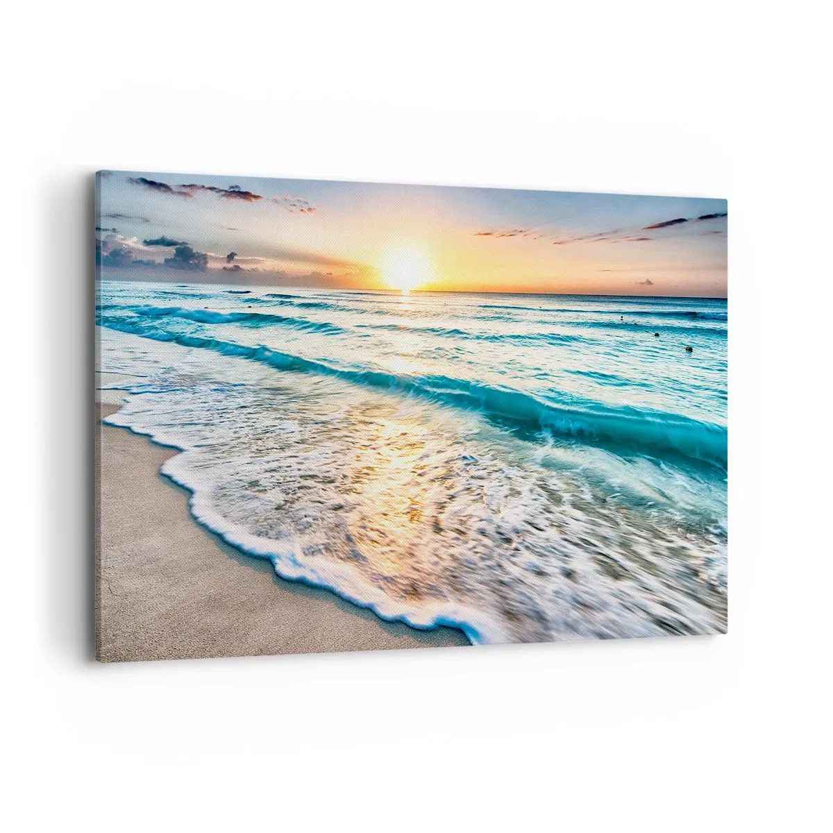 Quadro su tela - Stampe su Tela - Alba su una spiaggia tranquilla con onde - 120x80cm - Tramonto sul mare - Decorazione murale moderna per soggiorno e camera da letto ARTTOR