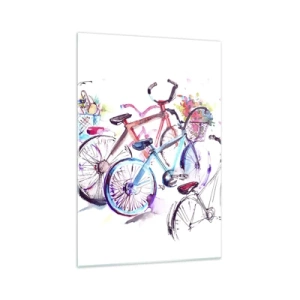 Quadro su vetro - Biciclette colorate in stile acquerello artistico - 70x100cm - La riunione del club Antimoto - Decorazione murale moderna per soggiorno e camera da letto ARTTOR