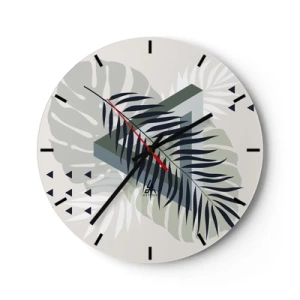 Orologio da parete - Orologio in Vetro - Composizione geometrica con foglie tropicali - 30x30cm - Natura e geometria: due ordini? - Decorazione murale moderna per soggiorno, cucina e camera da letto ARTTOR