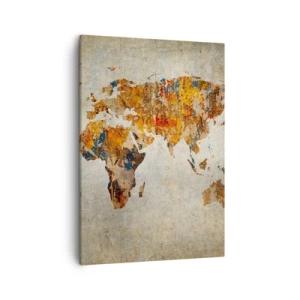 Quadro su tela - Stampe su Tela - Mappa del mondo vintage con accenti colorati - 50x70cm - Veramente un grande mondo - Decorazione murale moderna per soggiorno e camera da letto ARTTOR