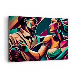 Quadro su tela - Stampe su Tela - Una coppia stilizzata che balla con colori geometrici e vivaci. - 120x80cm - Al ritmo del cuore - Decorazione murale moderna per soggiorno e camera da letto ARTTOR
