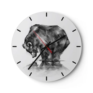 Orologio da parete - Orologio in Vetro - Disegno in bianco e nero di un orso in riva all'acqua - 30x30cm - Fa piacere vedere chi ci è caro - Decorazione murale moderna per soggiorno, cucina e camera da letto ARTTOR