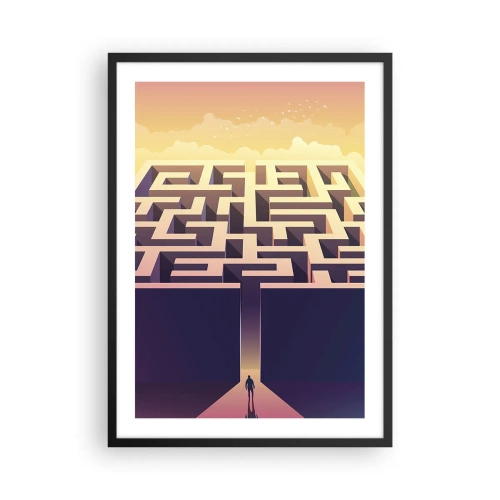 Poster in cornice nera - Un labirinto simbolico nella luce dorata - 50x70cm - Il momento delle decisioni - Decorazione murale moderna per soggiorno e camera da letto ARTTOR