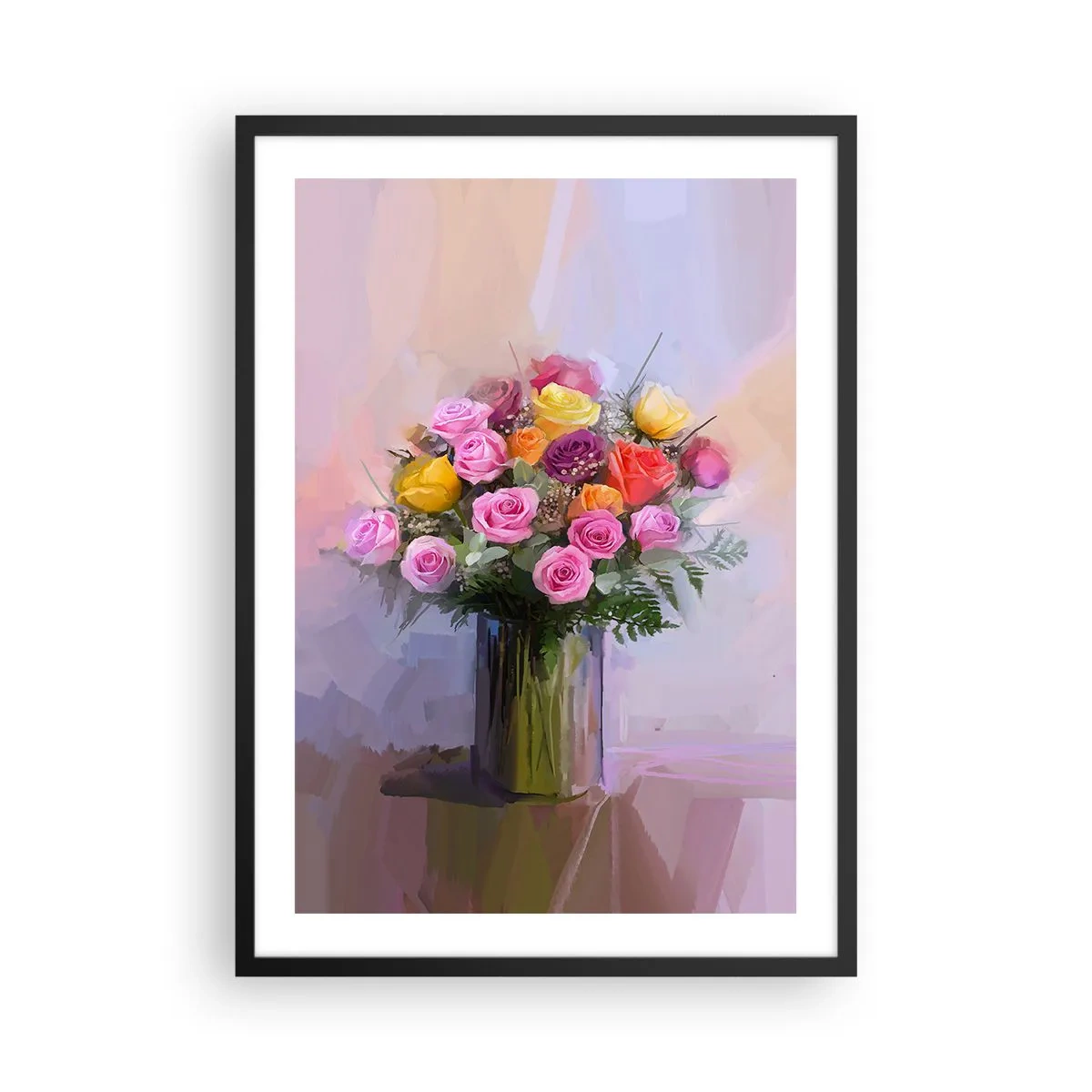 Poster in cornice nera - Un mazzo di rose e fiori in un vaso di vetro - 50x70cm - Bellezza immobile - Decorazione murale moderna per soggiorno e camera da letto ARTTOR