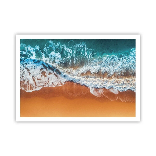 Poster - Vista aerea delle onde dell'oceano che si infrangono sulla riva - 100x70cm - Sempre in coppia - Decorazione murale moderna per soggiorno e camera da letto ARTTOR