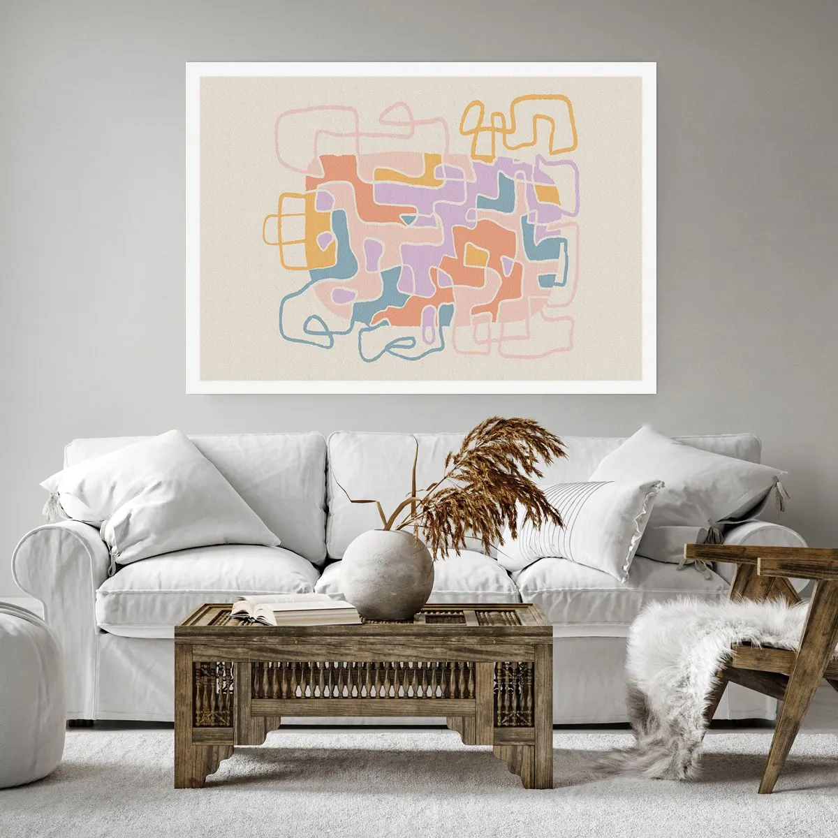 Poster - Linee astratte pastello che creano motivi geometrici - 100x70cm - Labirinto: avventura gioiosa - Decorazione murale moderna per soggiorno e camera da letto ARTTOR