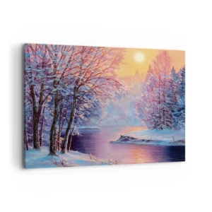 Quadro su tela - Stampe su Tela - Paesaggio invernale con fiume e alberi all'alba - 100x70cm - I colori dell'inverno - Decorazione murale moderna per soggiorno e camera da letto ARTTOR