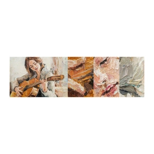 Campione di Fotomurale Adesivo Deluxe Sticker - Concerto per chitarra e cuore di ragazza - Chitarra, Musica, Ragazza - 100x30 cm