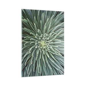 Quadro su vetro - Rosetta simmetrica di foglie verdi in macrofotografia - 50x70cm - La nascita delle stelle - Decorazione murale moderna per soggiorno e camera da letto ARTTOR