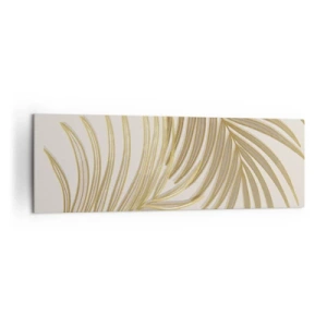Quadro su tela - Stampe su Tela - Foglie di palma dorate su uno sfondo chiaro in stile minimalista - 160x50cm - Palma d'oro! - Decorazione murale moderna per soggiorno e camera da letto ARTTOR