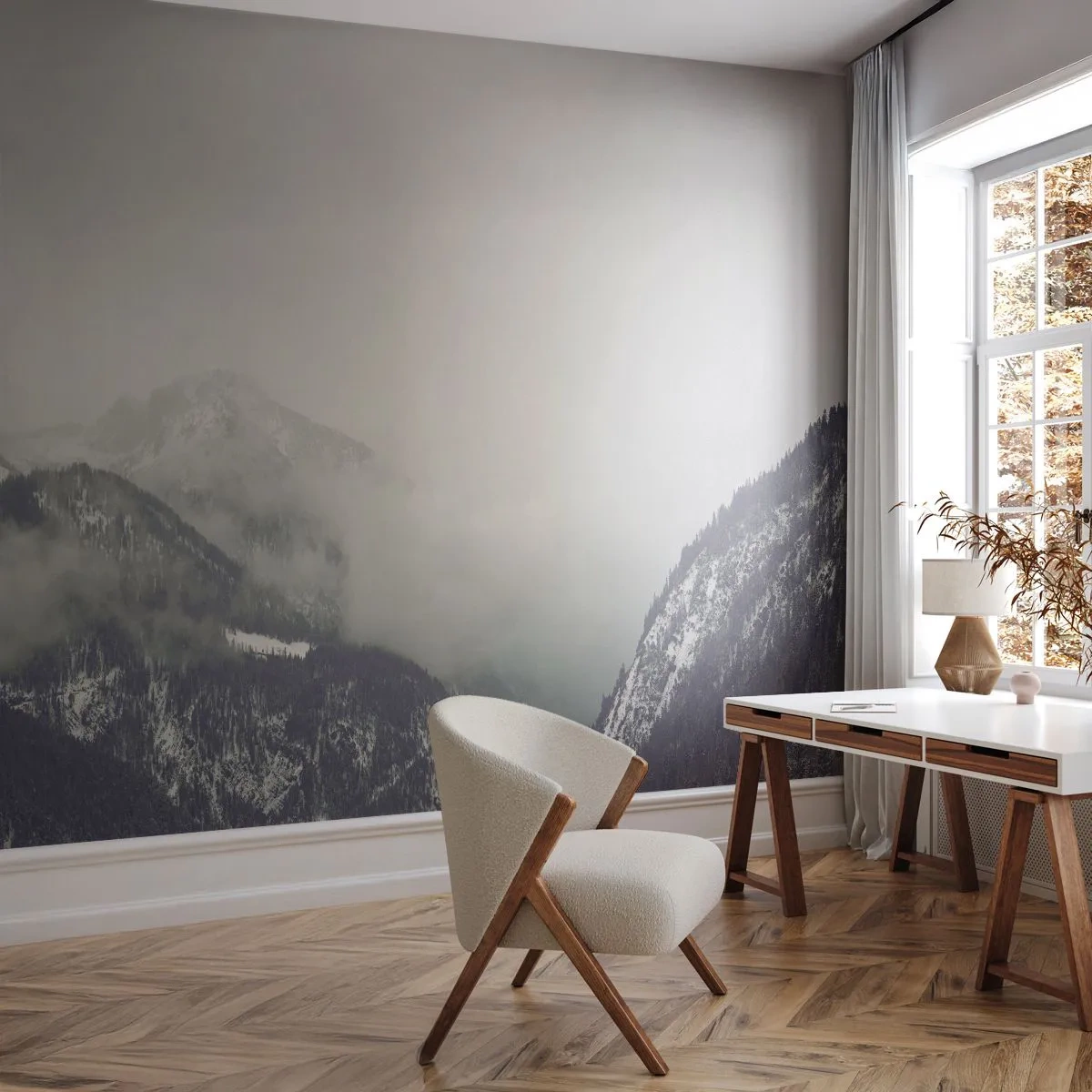 Fotomurali Premium Sand - La valle delle nebbie - Montagne, foresta, Paesaggio - 500x350 cm