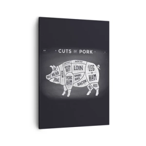 Quadro su tela - Stampe su Tela - Diagramma dei tagli di maiale su sfondo nero - 50x70cm - Il sillabario del macellaio - Decorazione murale moderna per soggiorno e camera da letto ARTTOR