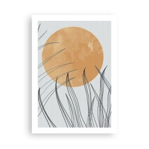 Poster - Una composizione minimalista con la luna e l'erba - 50x70cm - Sempre verso il sole - Decorazione murale moderna per soggiorno e camera da letto ARTTOR