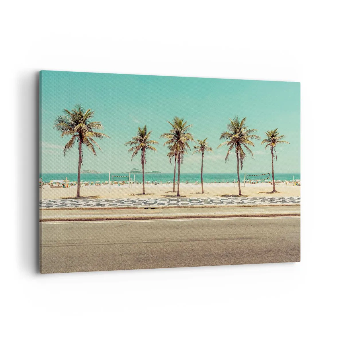 Quadro su tela - Stampe su Tela - Palme sulla spiaggia con vista sul mare e sul cielo azzurro - 100x70cm - A guardia della spiaggia - Decorazione murale moderna per soggiorno e camera da letto ARTTOR