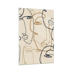 Quadro su vetro - Volti minimalisti in stile line art su sfondo chiaro - 70x100cm - Ritratto multiplo - Decorazione murale moderna per soggiorno e camera da letto ARTTOR