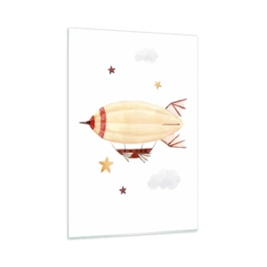 Quadro su vetro - Un dirigibile dipinto a mano su uno sfondo di stelle - 80x120cm - Nave volante - Decorazione murale moderna per soggiorno e camera da letto ARTTOR