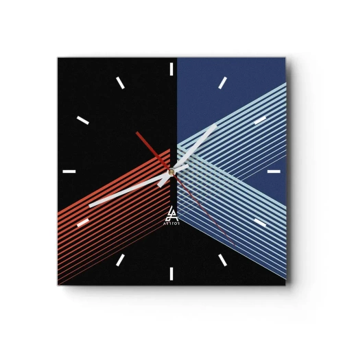 Orologio da parete - Orologio in Vetro - Linee geometriche nei toni del rosso e del blu - 30x30cm - Una storia semplice - Decorazione murale moderna per soggiorno e camera da letto ARTTOR
