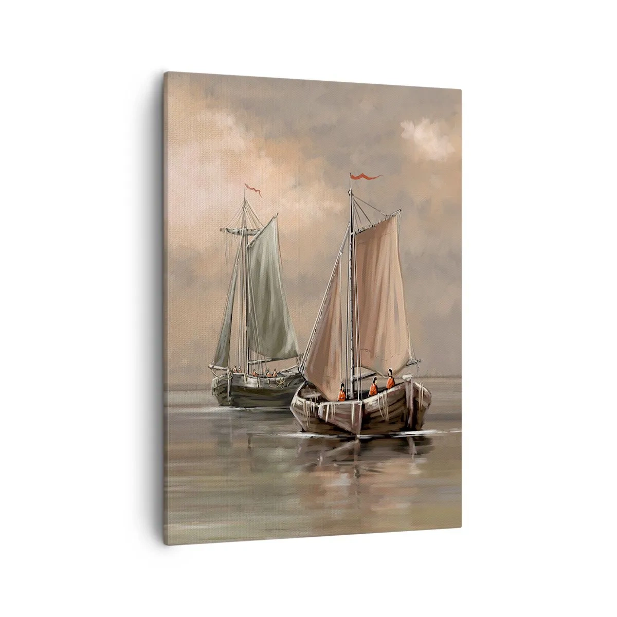 Quadro su tela - Stampe su Tela - Barche a vela su un mare calmo in un ambiente pastello - 50x70cm - Il ritorno dei marinai - Decorazione murale moderna per soggiorno e camera da letto ARTTOR