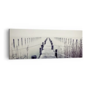 Quadro su tela - Stampe su Tela - Un ponte di legno che conduce in uno spazio nebbioso - 140x50cm - Immergiti nella pace - Decorazione murale moderna per soggiorno e camera da letto ARTTOR