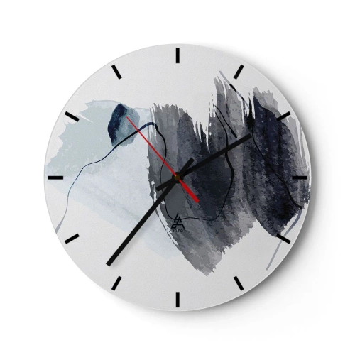Orologio da parete - Orologio in Vetro - Macchie di acquerello blu scuro su sfondo chiaro - 30x30cm - Intensità e movimento - Decorazione murale moderna per soggiorno, cucina e camera da letto ARTTOR